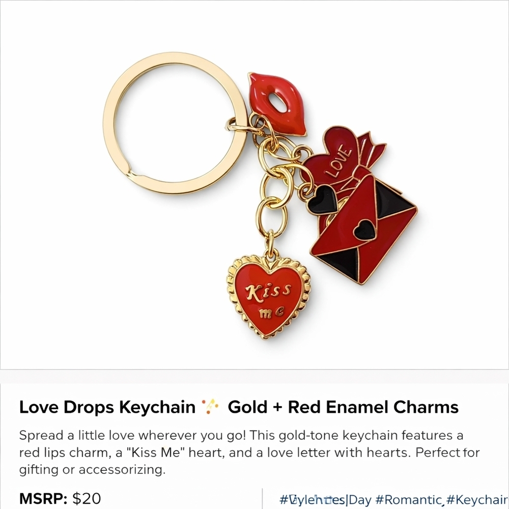 Gold and Red Enamel Love Keychain - Picture 1 of 1